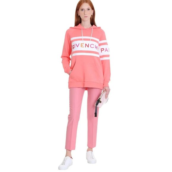 Givenchy Contrasting Stripes Coral Pink Raglan Hoodie - Picture 5 of 16